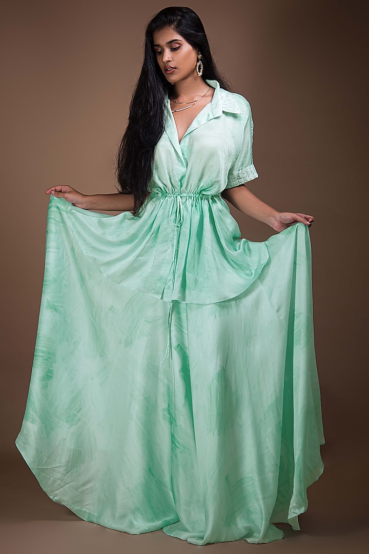 Mint Green Printed Skirt Set by Shivani Nirupam