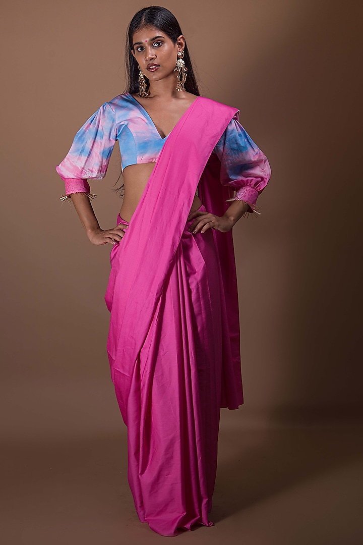 Fuchsia Cotton Saree Set by Shivani Nirupam