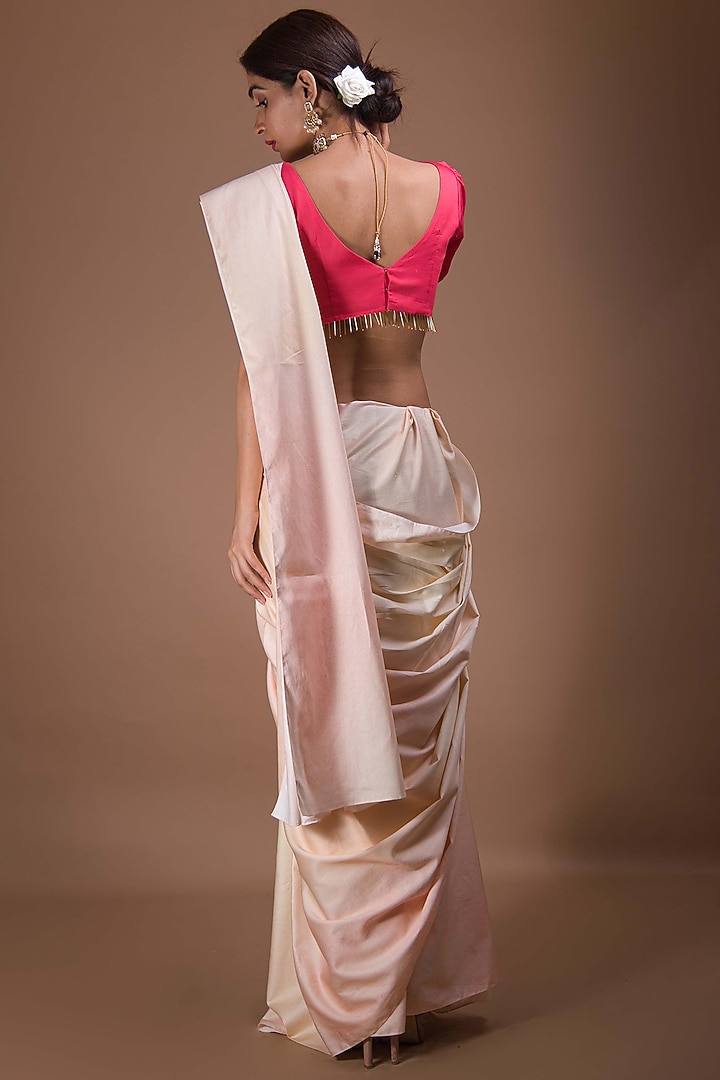 Peach & Coral Cotton Party Wear Saree Set by Shivani Nirupam at Pernia's Pop Up Shop