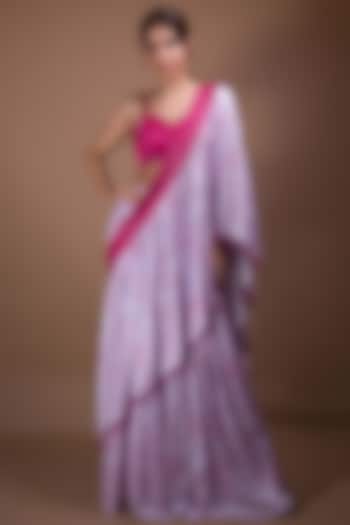 Lavender & Maroon Viscose Printed & Embroidered Draped Saree Set by Shivani Nirupam