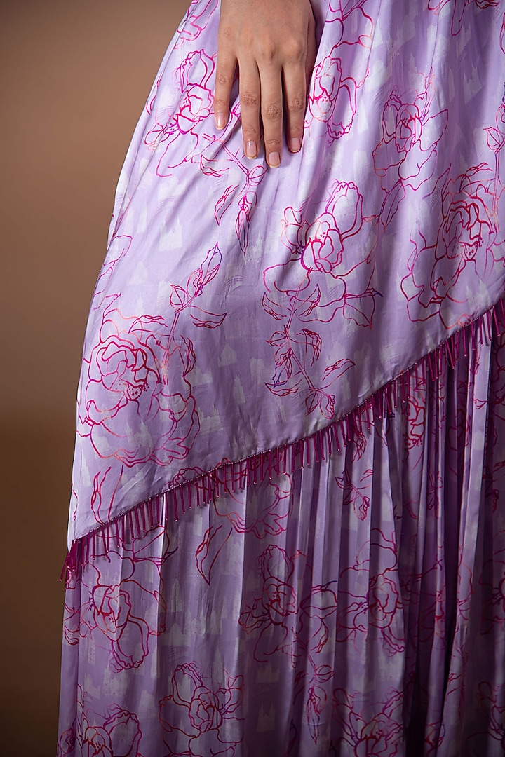 Lavender & Maroon Viscose Printed & Embroidered Draped Party Wear Saree Set by Shivani Nirupam at Pernia's Pop Up Shop