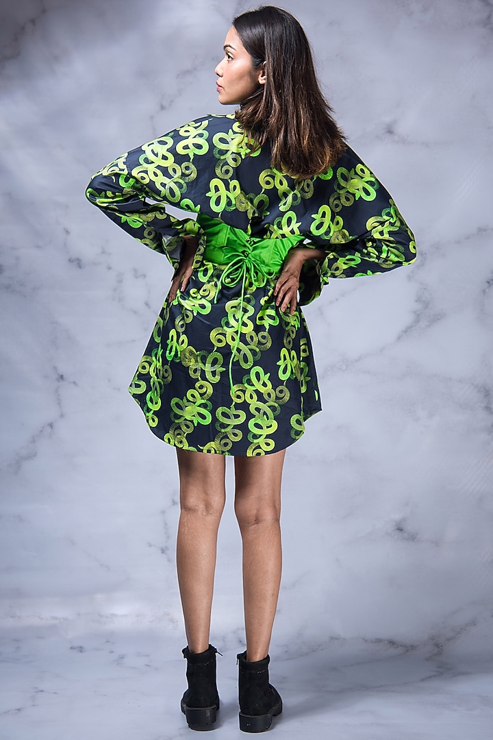 Navy & Green Printed Summer Dress by Shivani Nirupam at Pernia's Pop Up Shop