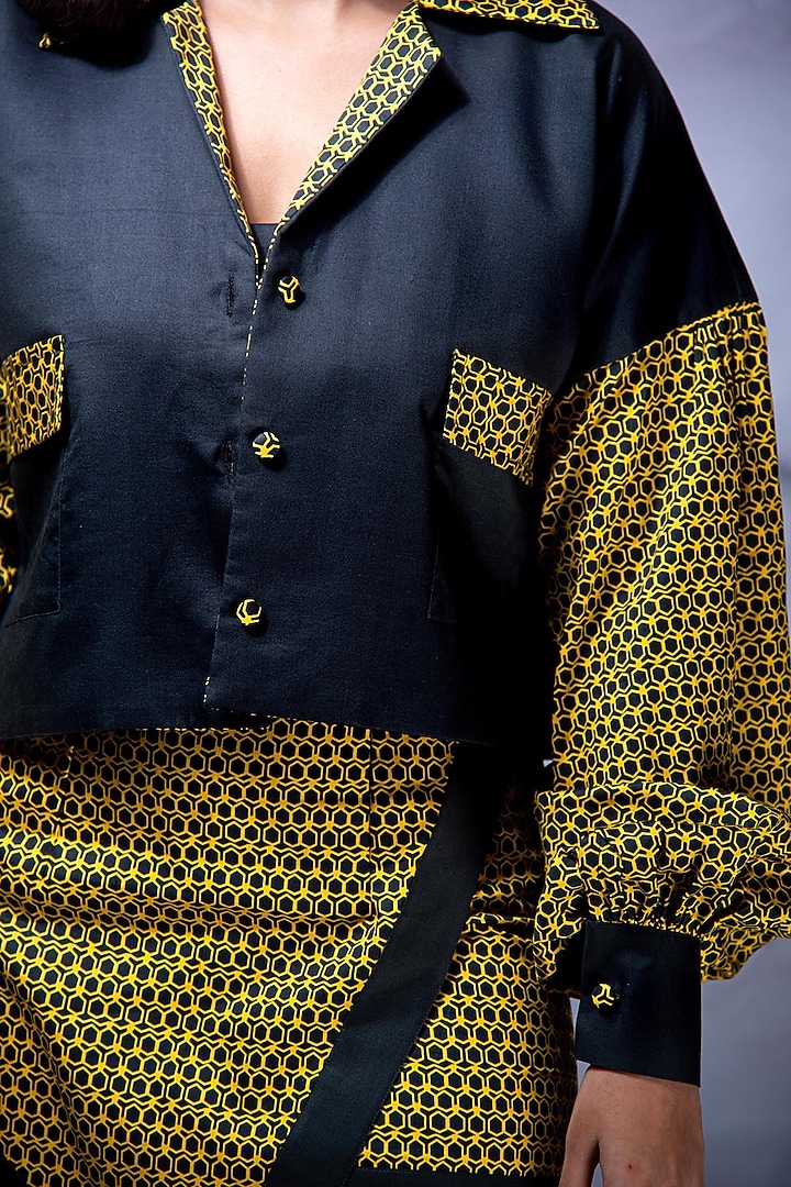 Black & Yellow Pure Cotton Jacket by Shivani Nirupam at Pernia's Pop Up Shop