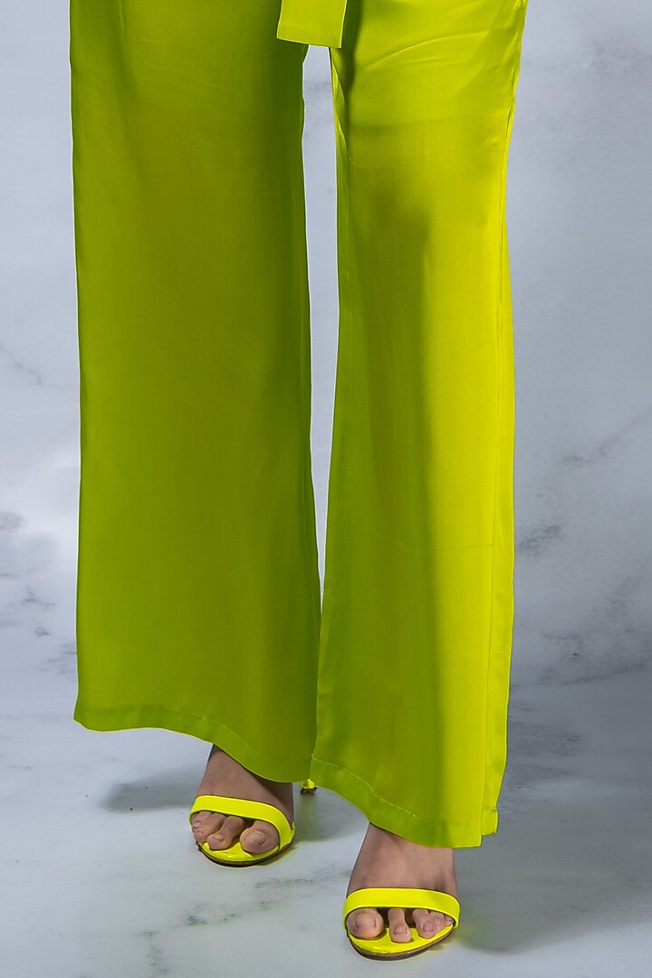 Lime Viscose Satin Blazer Set by Shivani Nirupam at Pernia's Pop Up Shop