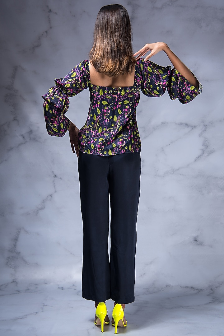 Navy Viscose Satin Pant Set by Shivani Nirupam at Pernia's Pop Up Shop