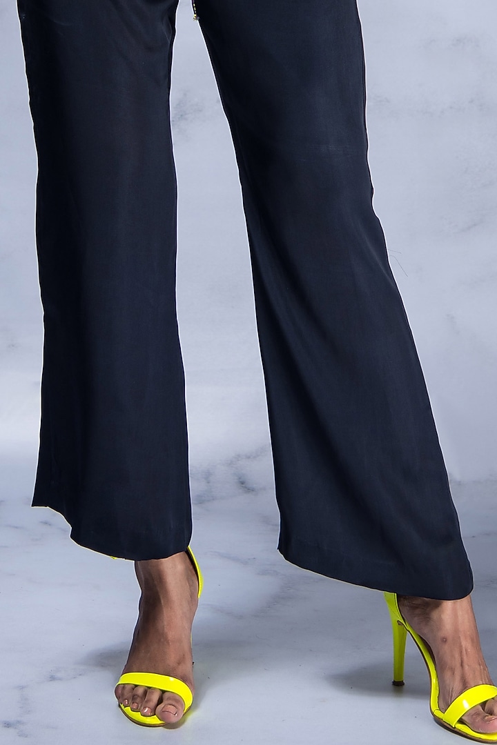 Navy Viscose Satin Pant Set by Shivani Nirupam at Pernia's Pop Up Shop