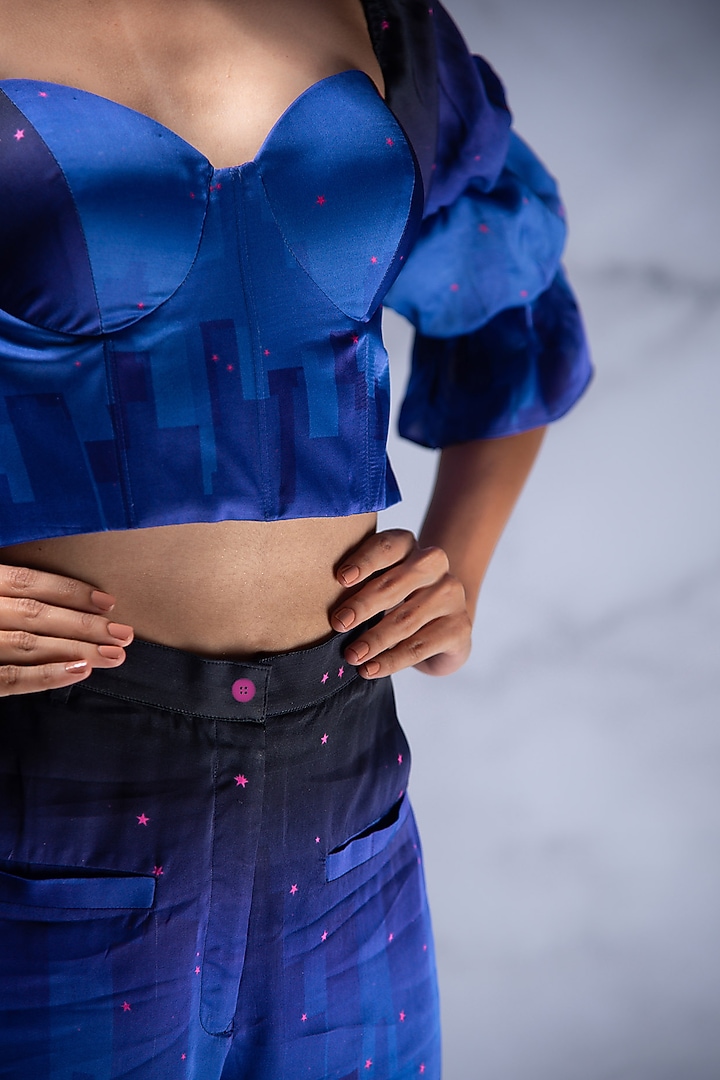 Navy & Royal Blue Digital Printed Co-Ord Set by Shivani Nirupam at Pernia's Pop Up Shop