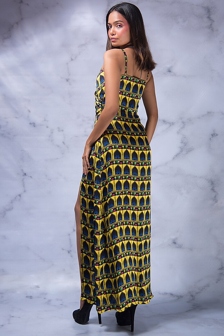 Yellow & Navy Digital Printed Summer Dress by Shivani Nirupam at Pernia's Pop Up Shop