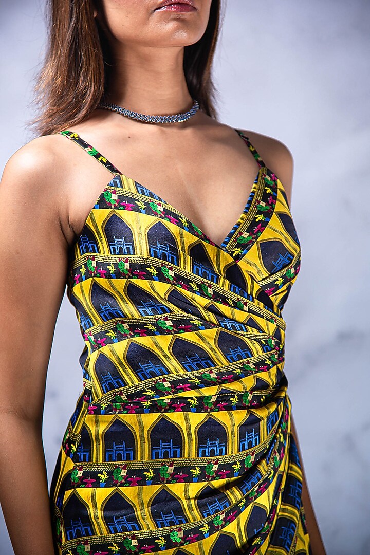 Yellow & Navy Digital Printed Summer Dress by Shivani Nirupam at Pernia's Pop Up Shop