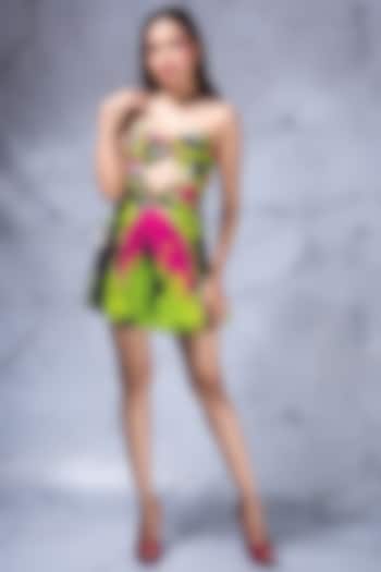 Black & Lime Digital Printed Mini Dress by Shivani Nirupam