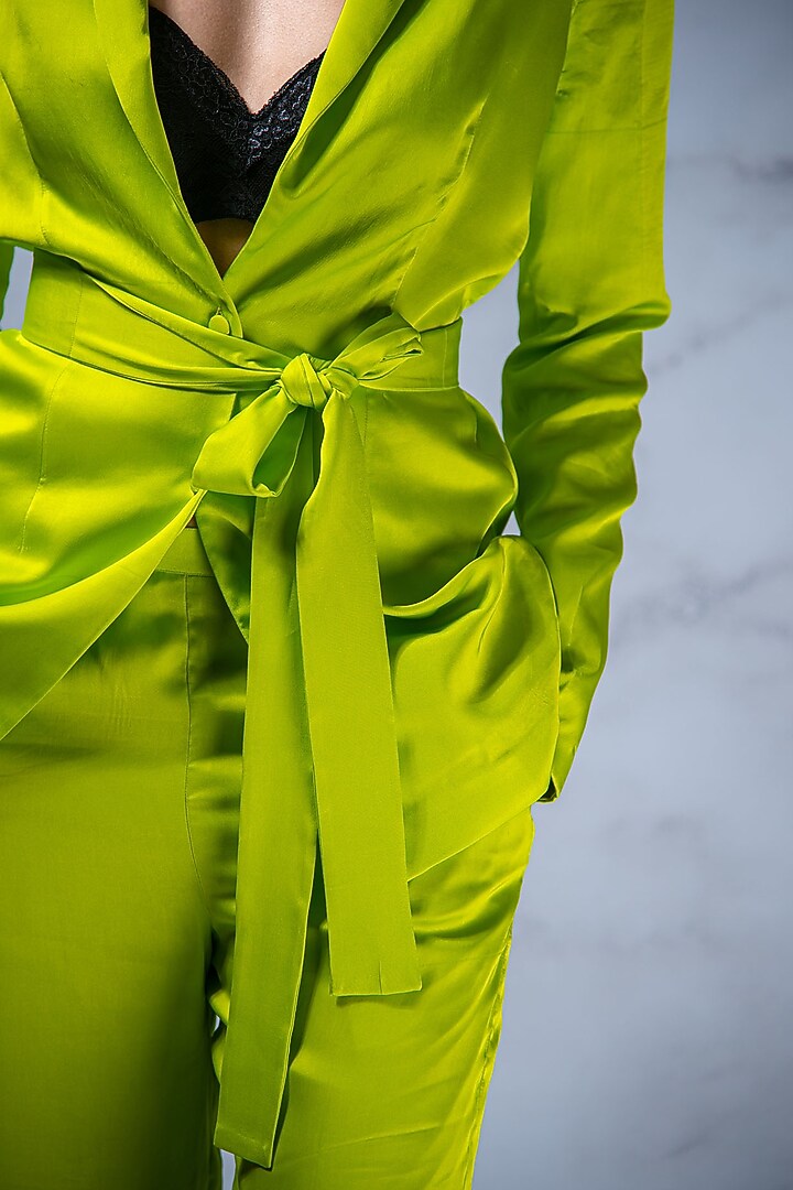Lime Viscose Satin Blazer by Shivani Nirupam at Pernia's Pop Up Shop