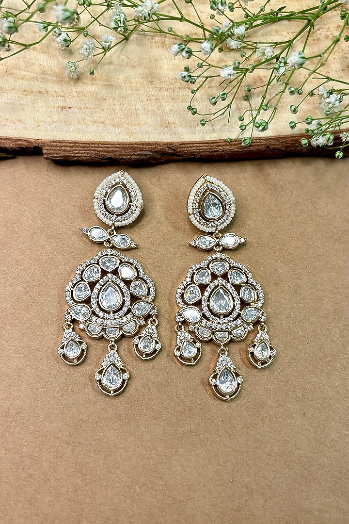 Gold Finish Kundan Polki Dangler Earrings by Shop Naymee at Pernia's Pop Up Shop