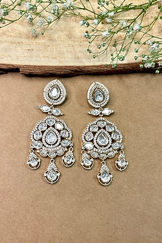 Gold Finish Kundan Polki Dangler Earrings by Shop Naymee