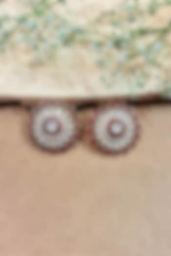Gold Finish Kundan Polki & Pink Stone Stud Earrings by Shop Naymee at Pernia's Pop Up Shop