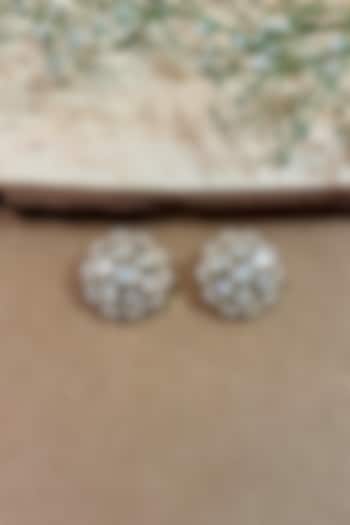 Gold Finish Kundan Polki Stud Earrings by Shop Naymee at Pernia's Pop Up Shop