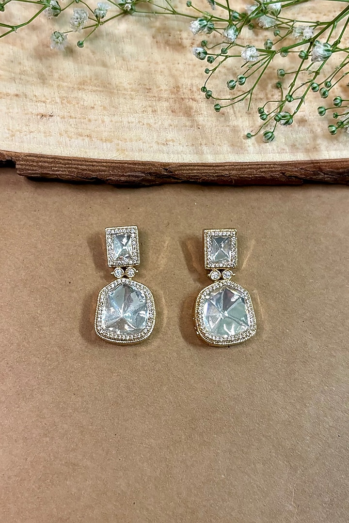 Gold Finish Kundan Polki Stud Earrings by Shop Naymee at Pernia's Pop Up Shop