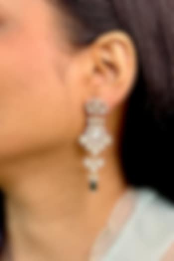 Gold Finish Kundan Polki & Green Beaded Dangler Earrings by Shop Naymee at Pernia's Pop Up Shop