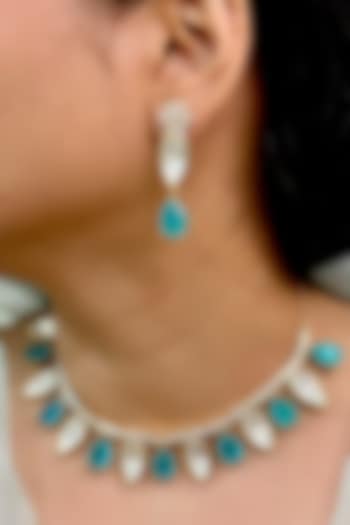 Gold Finish Kundan Polki & Blue Stone Choker Necklace Set by Shop Naymee at Pernia's Pop Up Shop