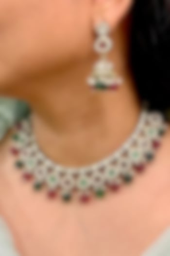 Gold Finish Kundan Polki & Multi-Colored Stone Choker Necklace Set by Shop Naymee at Pernia's Pop Up Shop