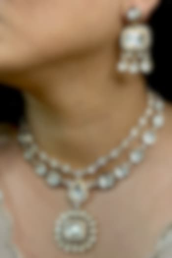 Gold Finish Kundan Polki Necklace Set by Shop Naymee at Pernia's Pop Up Shop