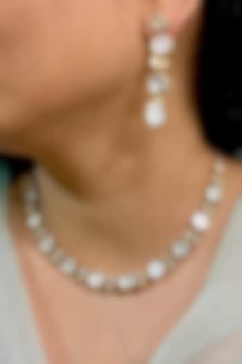 Gold Finish Kundan Polki & White Pearl Choker Necklace Set by Shop Naymee at Pernia's Pop Up Shop