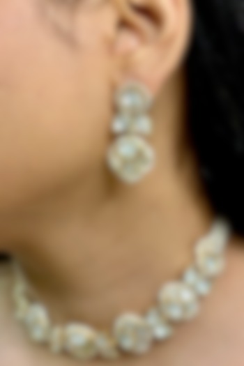 Gold Finish Kundan Polki & White Pearl Choker Necklace Set by Shop Naymee at Pernia's Pop Up Shop