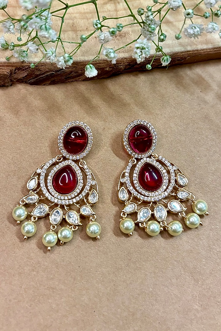 Gold Finish Kundan Polki & Ruby Stone Choker Necklace Set by Shop Naymee at Pernia's Pop Up Shop