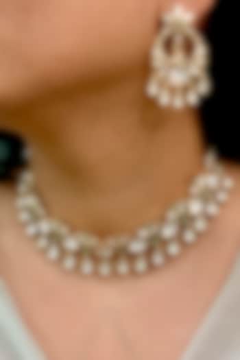 Gold Finish Kundan Polki & Droplet Choker Necklace Set by Shop Naymee at Pernia's Pop Up Shop
