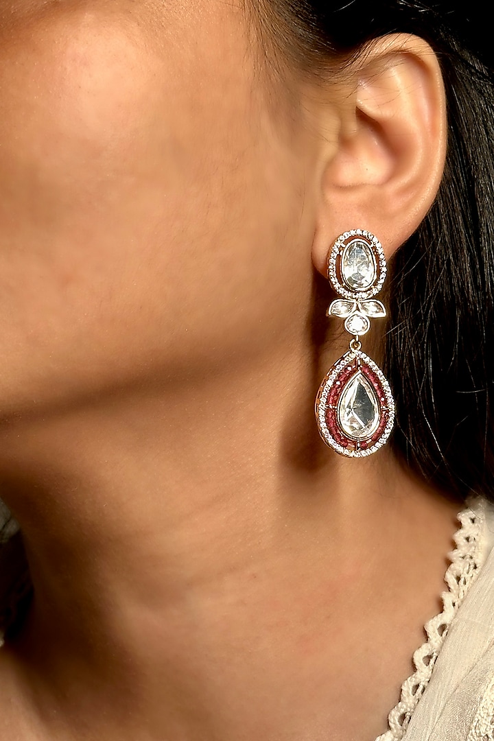 Gold Finish Kundan Polki Dangler Earrings by Shop Naymee at Pernia's Pop Up Shop