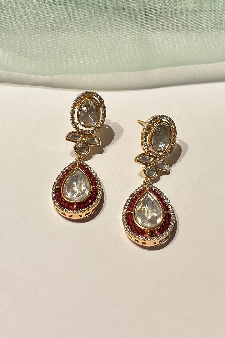 Gold Finish Kundan Polki Dangler Earrings by Shop Naymee at Pernia's Pop Up Shop