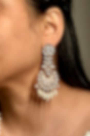 Gold Finish Kundan Polki & Pearl Long Dangler Earrings by Shop Naymee at Pernia's Pop Up Shop