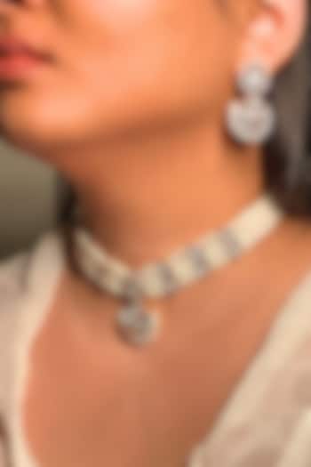 Gold Finish Kundan Polki & Pearl Enameled Choker Necklace Set by Shop Naymee at Pernia's Pop Up Shop