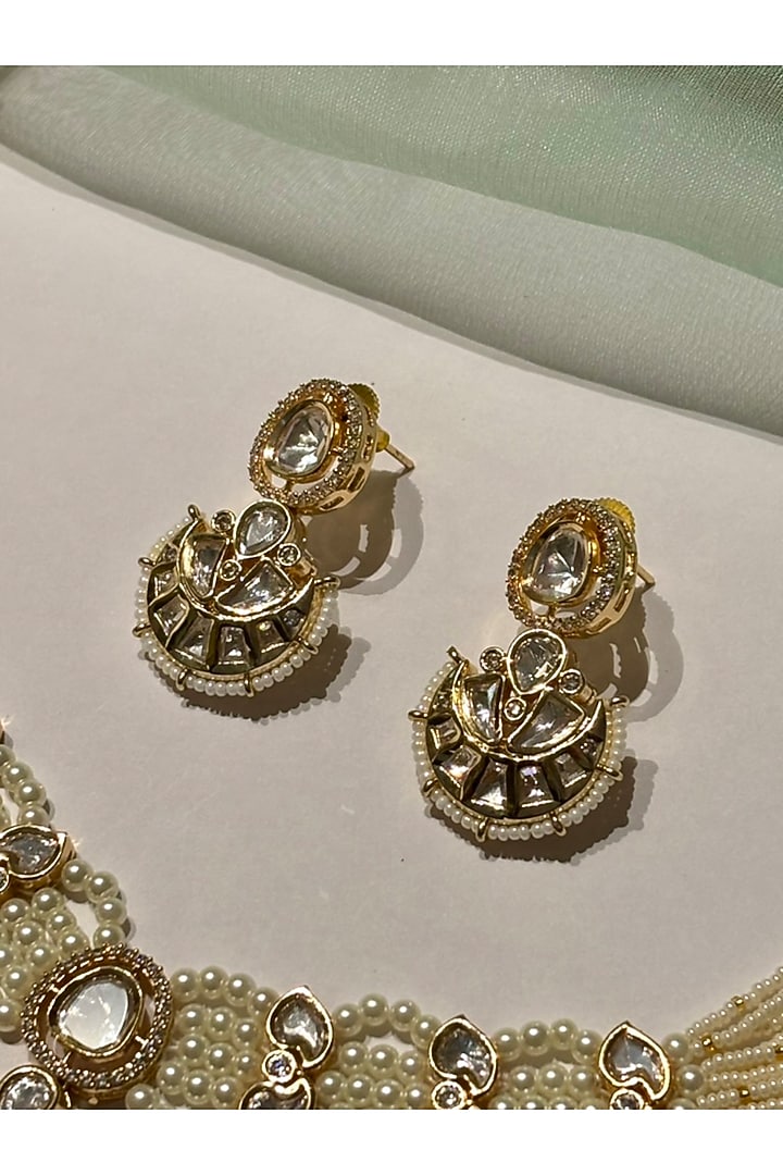 Gold Finish Kundan Polki & Pearl Enameled Choker Necklace Set by Shop Naymee at Pernia's Pop Up Shop