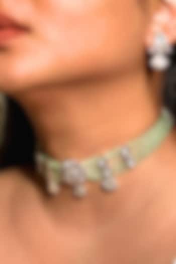 Gold Finish Kundan Polki & Light Green Beaded Enameled Choker Necklace Set by Shop Naymee at Pernia's Pop Up Shop