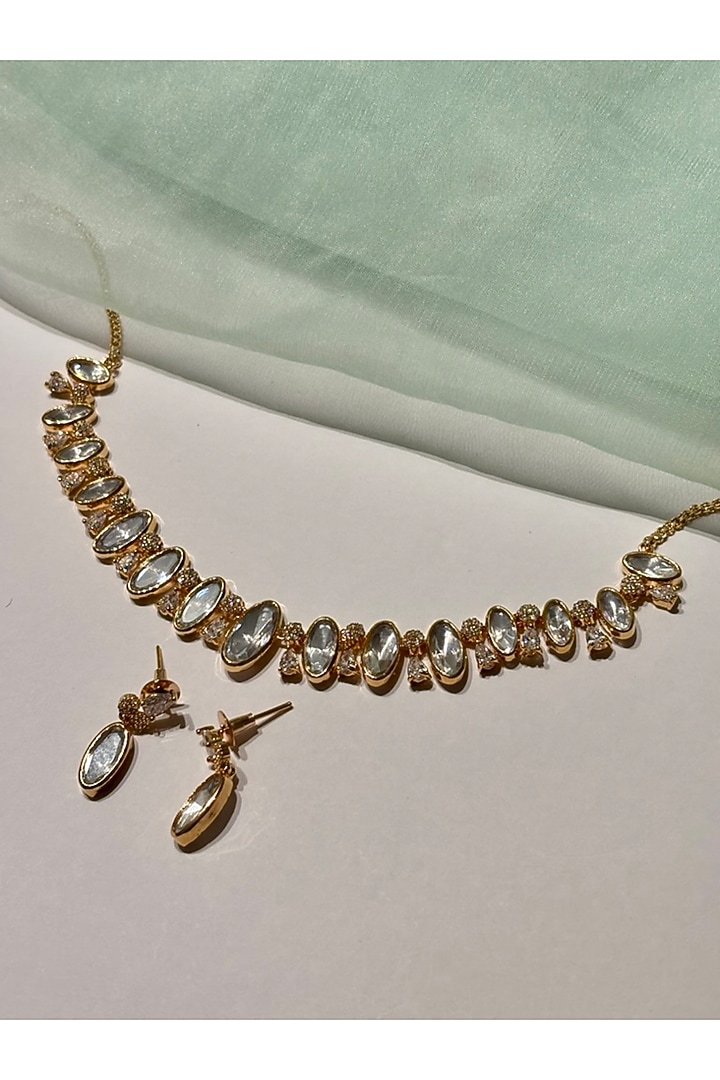Gold Finish Kundan Polki & Pearl Enameled Choker Necklace Set by Shop Naymee at Pernia's Pop Up Shop