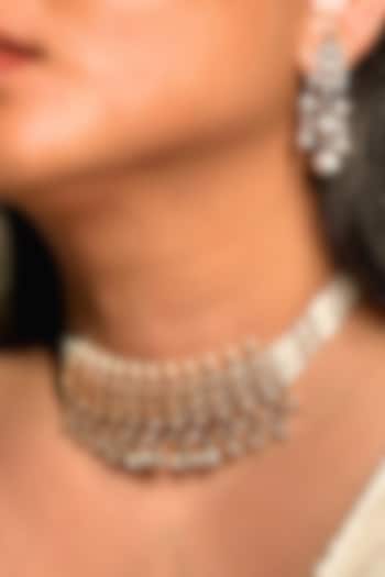 Gold Finish Kundan Polki & Pearl Enameled Choker Necklace Set by Shop Naymee at Pernia's Pop Up Shop