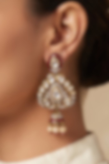 Gold Finish Ruby Stone & Pearl Jhumka Earrings by Shop Naymee at Pernia's Pop Up Shop
