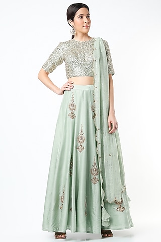 Mint Embroidered Lehenga Set by Shilpa Poddar
