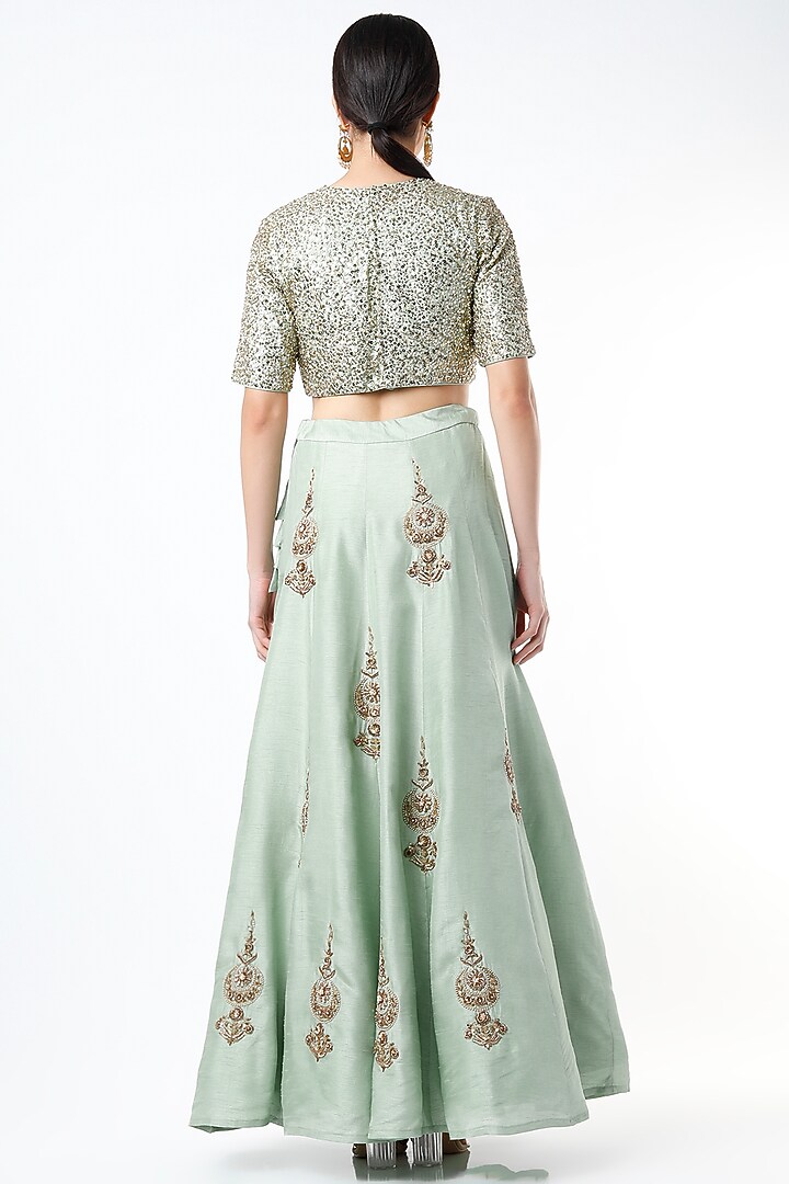 Mint Embroidered Wedding Lehenga Set by Shilpa Poddar at Pernia's Pop Up Shop