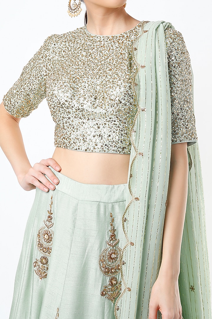 Mint Embroidered Wedding Lehenga Set by Shilpa Poddar at Pernia's Pop Up Shop