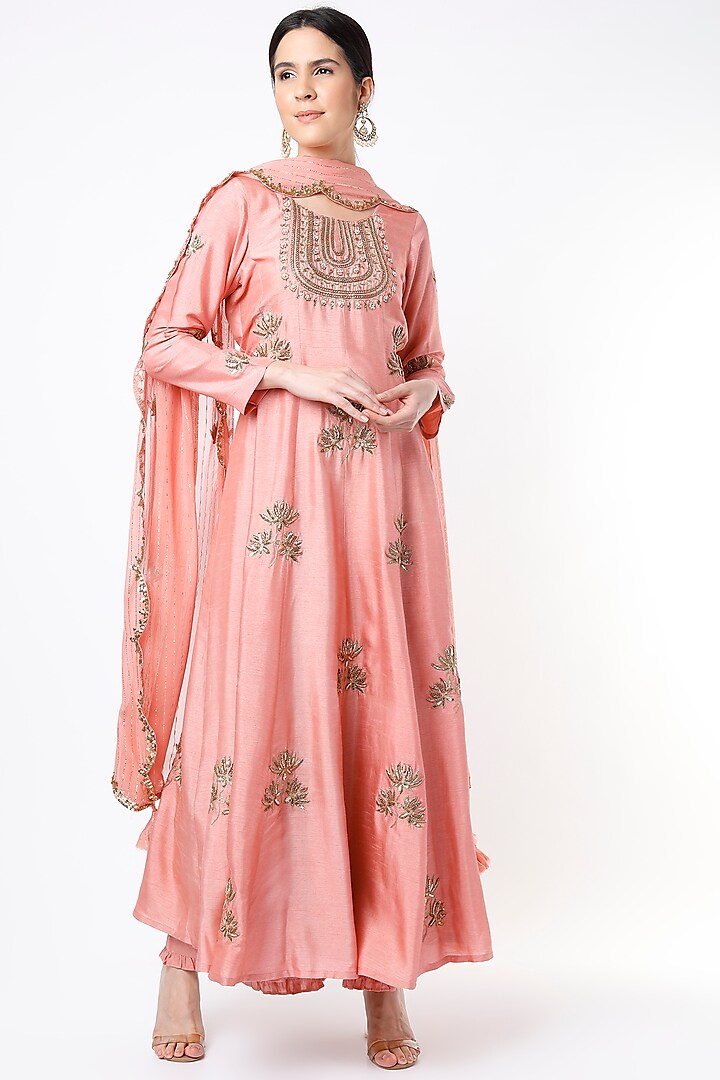 Blush Pink Embroidered Anarkali Set by Shilpa Poddar