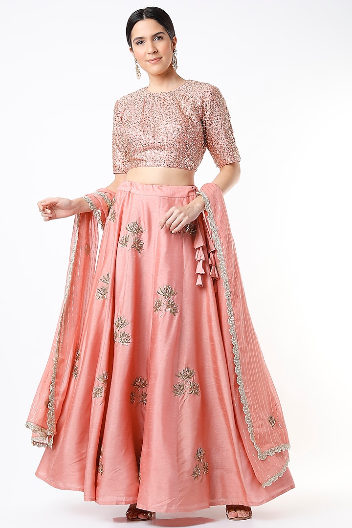 Blush Pink Embroidered Lehenga Set by Shilpa Poddar