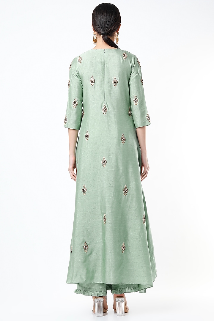 Mint Embroidered Asymmetrical Tunic Set by Shilpa Poddar at Pernia's Pop Up Shop