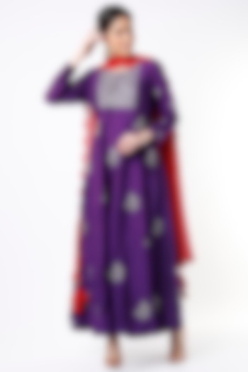 Violet Embroidered Anarkali Set by Shilpa Poddar