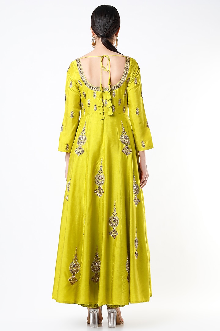 Lime Embroidered Wedding Anarkali Set by Shilpa Poddar at Pernia's Pop Up Shop
