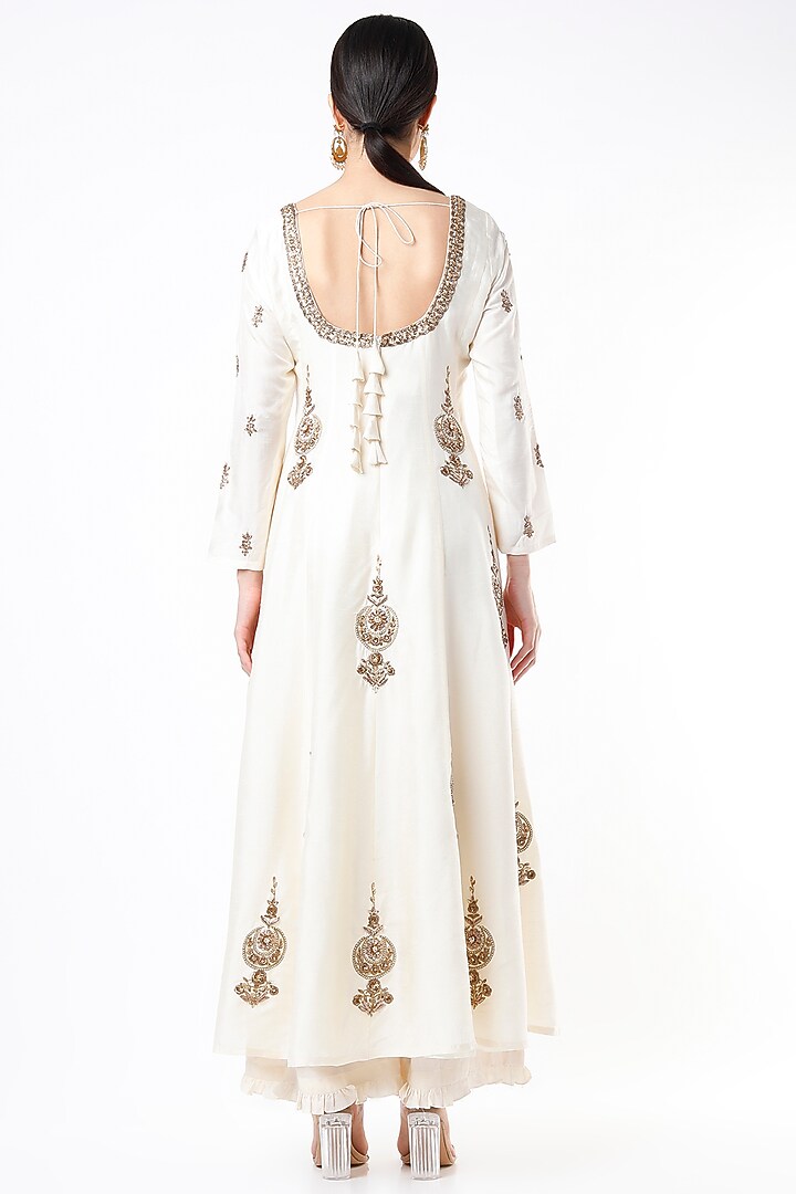 Light Beige Embroidered Wedding Anarkali Set by Shilpa Poddar at Pernia's Pop Up Shop