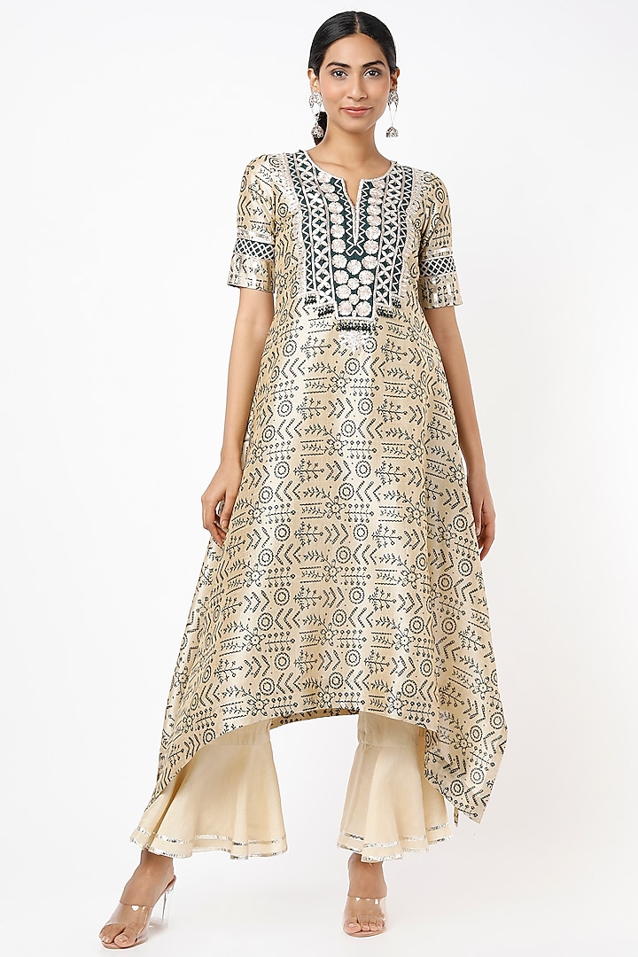 Beige Embroidered Tunic Set by Shilpa Poddar