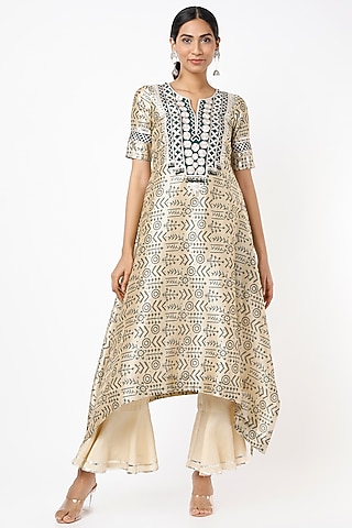 Beige Embroidered Tunic Set by Shilpa Poddar