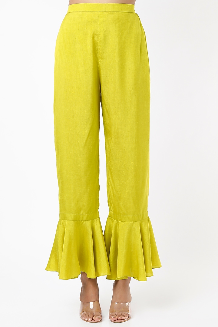 Lime Silk Embroidered Tunic Set by Shilpa Poddar at Pernia's Pop Up Shop