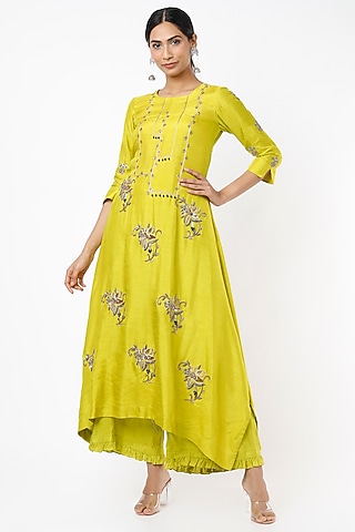 Lime Zardosi Embroidered Tunic Set by Shilpa Poddar